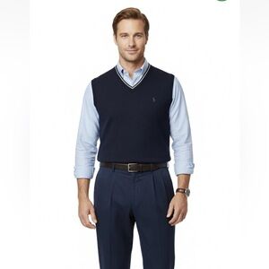 POLO RALPH LAUREN CLASSIC HAMMOND MENS NAVY BLUE PLEATED CUFFED PANTS SZ 36x34